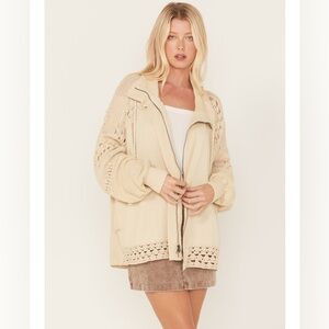 FREE PEOPLE Dune Bug Crochet Cardigan Women’s Medium Beige Spring